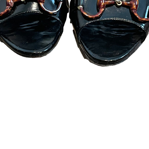 Gucci Vitello Vernice Soft Nero Black Open Toe Heels Women's Size 9.5 B - Picture 6 of 12